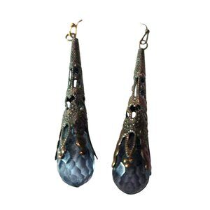 VTG Earrings Crystal Drop Blue Grey Boho Chic Western Whimsigoth Pierced Hook